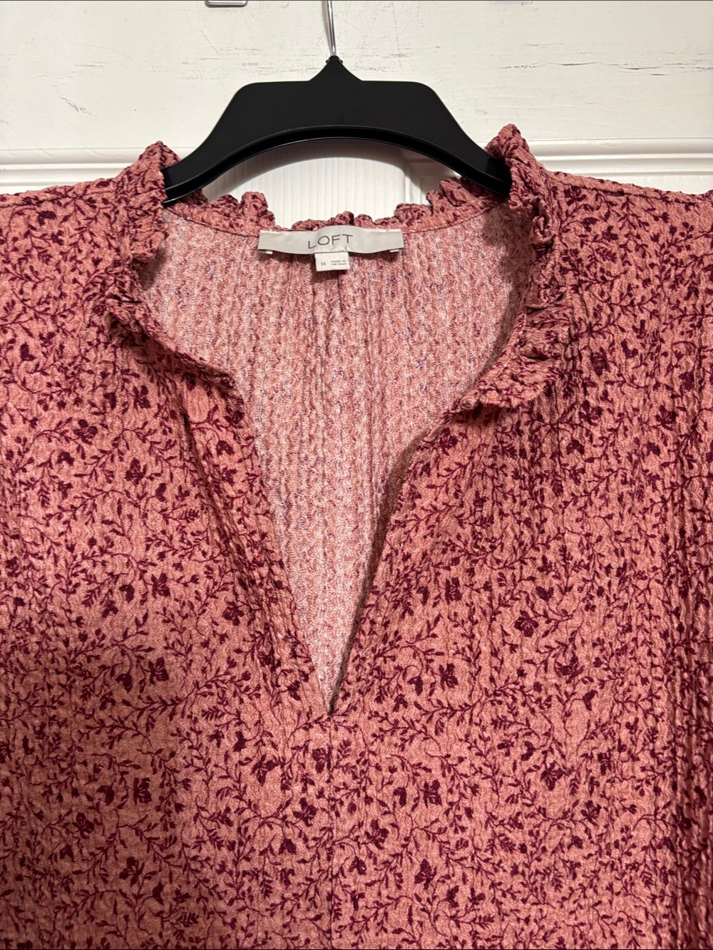 LOFT Dusty Rose Floral Ruffle V-Neck Blouse - Picture 4 of 6
